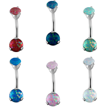 Surgical Steel Double Round Prong Set Synthetic Opal Bananabell with 4/6mm Ball