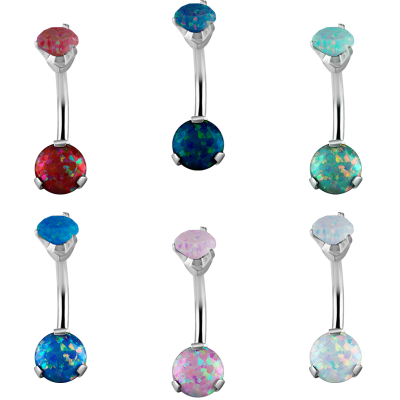 Surgical Steel Double Round Prong Set Synthetic Opal Bananabell with 4/6mm Ball Ombelico