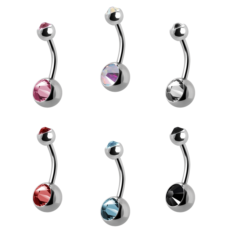 Titanium Double Jewelled Mini Bananabell Ombelico
