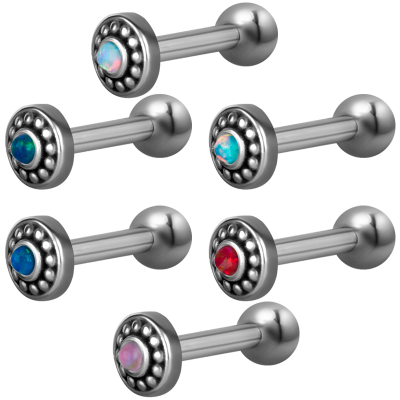 One Slide Steel Internally Threaded Micro Barbell with Tribal Opal Component Ear