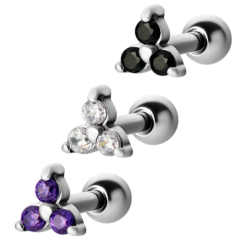 Tragus / Helix Micro Steel Barbell with Trinity Prong Set Zirconia Orecchio