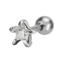 Tragus / Helix Micro Steel Barbell with Star Prong Set Zirconia