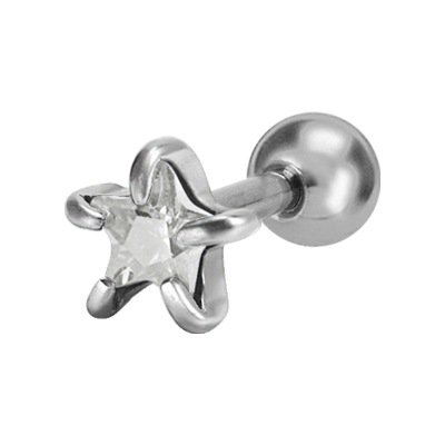 Tragus / Helix Micro Steel Barbell with Star Prong Set Zirconia Orecchio