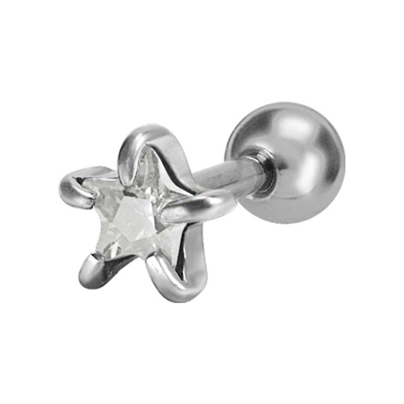 Tragus / Helix Micro Steel Barbell with Star Prong Set Zirconia Orecchio
