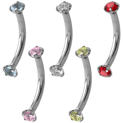 Surgical Steel Internally Threaded Double Jeweled Micro Curved Barbell Sopracciglio