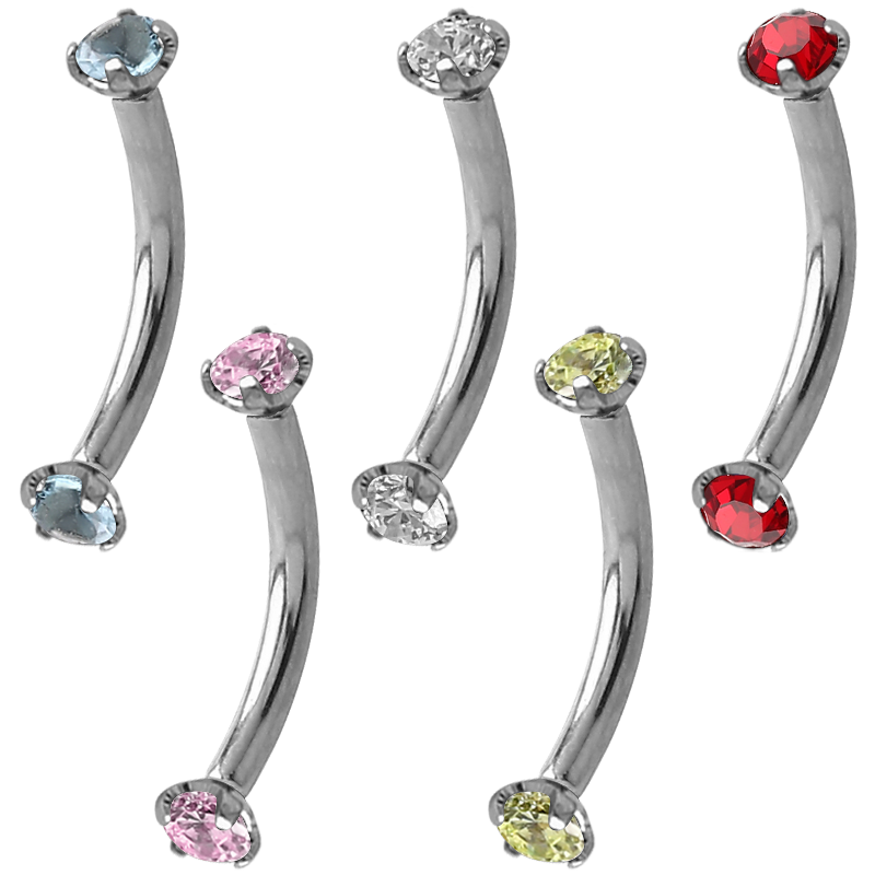 Surgical Steel Internally Threaded Double Jeweled Micro Curved Barbell Sopracciglio