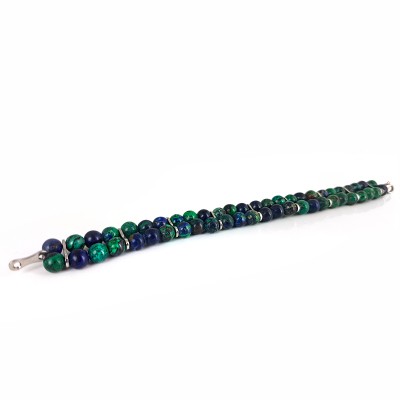 Double Line Afgan Lapis and Malachite Beads Bracelet With Steel Element Bracciali