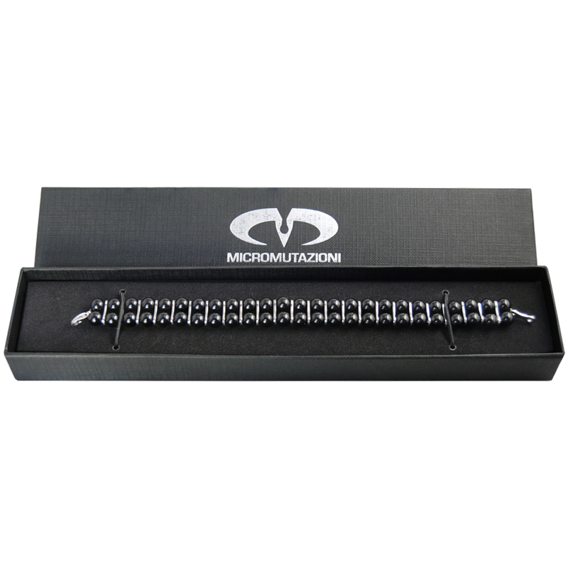 Double Line Black Onyx Beads Bracelet With Steel Element Bracciali