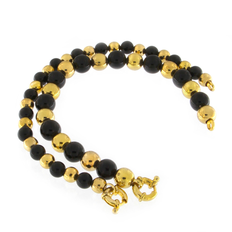 Single Line Black Onyx Beads BraceletBlack Onyx and Brass Beads Bracelet Bracelets