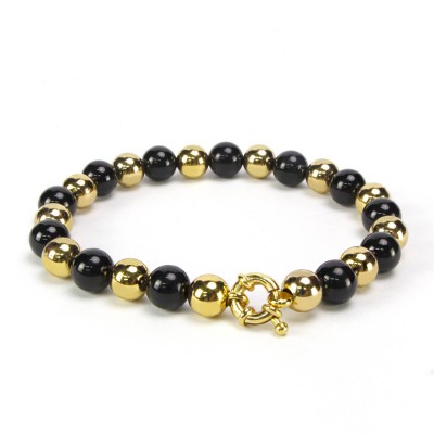 Single Line Black Onyx Beads BraceletBlack Onyx and Brass Beads Bracelet Bracelets