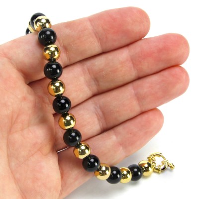 Single Line Black Onyx Beads BraceletBlack Onyx and Brass Beads Bracelet Bracelets