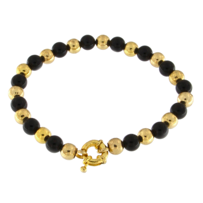 Single Line Black Onyx Beads BraceletBlack Onyx and Brass Beads Bracelet Bracelets