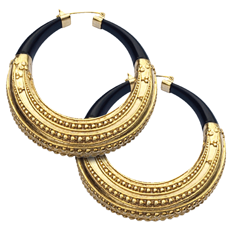 Brass Gold Plated and Horn Large Earrings with Gold Plated Hanger (price for pair) Orecchio
