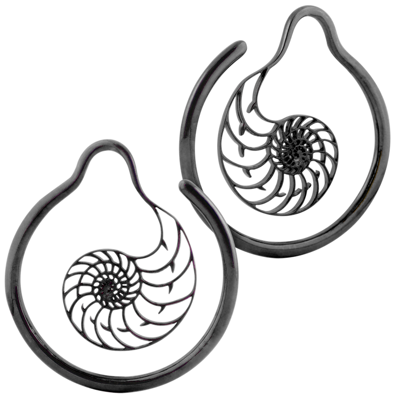 Black Brass Hoop Nautilus Earrings (Price for Pair) Orecchio