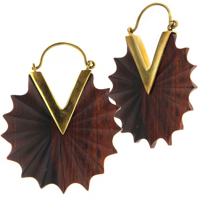 Brass Hoops Earrings with Wood Inlay (price for pair) Gioielli da lobo in ottone