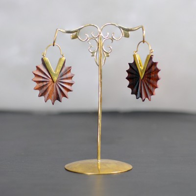 Brass Hoops Earrings with Wood Inlay (price for pair) Gioielli da lobo in ottone