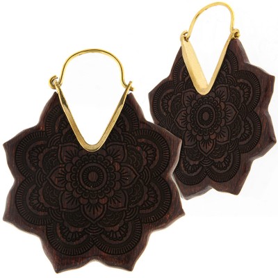 Brass Hoops Earrings with Wood Inlay (price for pair) Gioielli da lobo in ottone