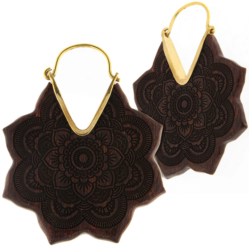 Brass Hoops Earrings with Wood Inlay (price for pair) Gioielli da lobo in ottone