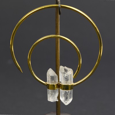 Double Crystal Quartz in Brass Hoops (price for pair) Orecchio