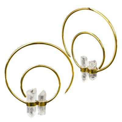 Double Crystal Quartz in Brass Hoops (price for pair) Orecchio