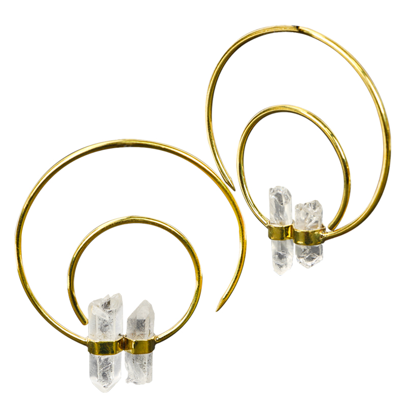 Double Crystal Quartz in Brass Hoops (price for pair) Orecchio