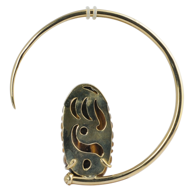 Large Brass Hoops with Tiger Eyes Shiva Mask (price for pair) Orecchini in ottone