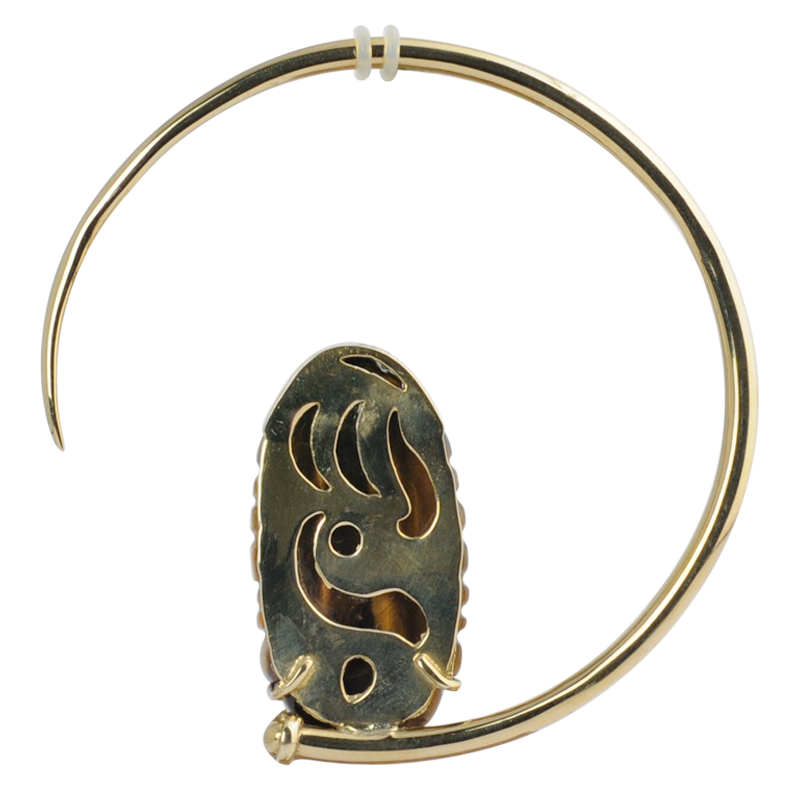 Large Brass Hoops with Tiger Eyes Shiva Mask (price for pair) Orecchini in ottone