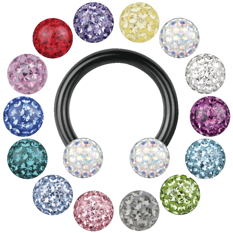 Bioplast® - Black Circular Barbell with Crystal Balls Orecchio