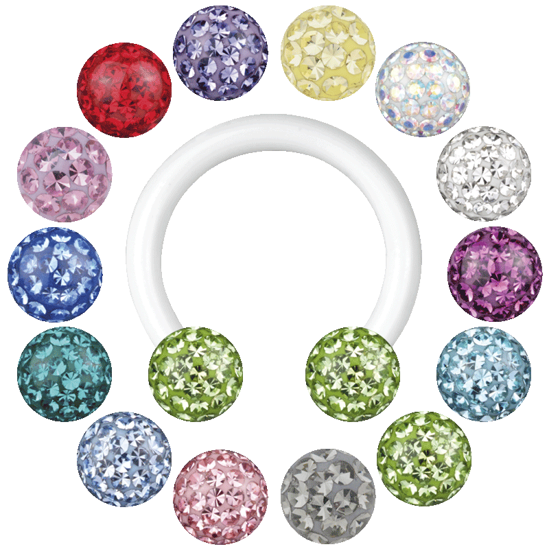 Bioplast® - White Circular Barbell with Crystal Balls Orecchio