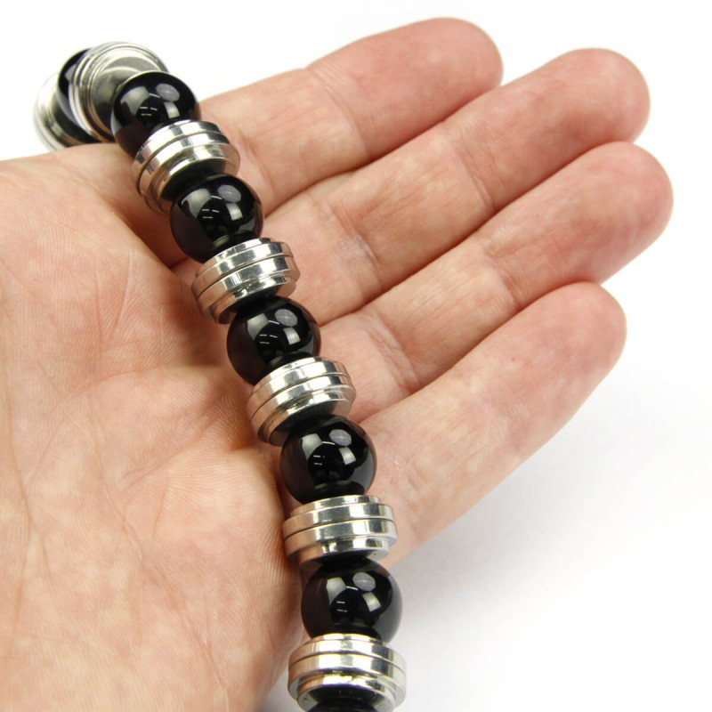 Black Onyx Beads with Steel Element Necklace Collane e Pendenti Black Onyx Beads with Steel Element Necklace Collane e Pendenti