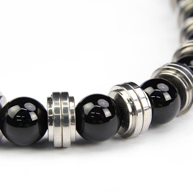 Black Onyx Beads with Steel Element Necklace Collane e Pendenti Black Onyx Beads with Steel Element Necklace Collane e Pendenti