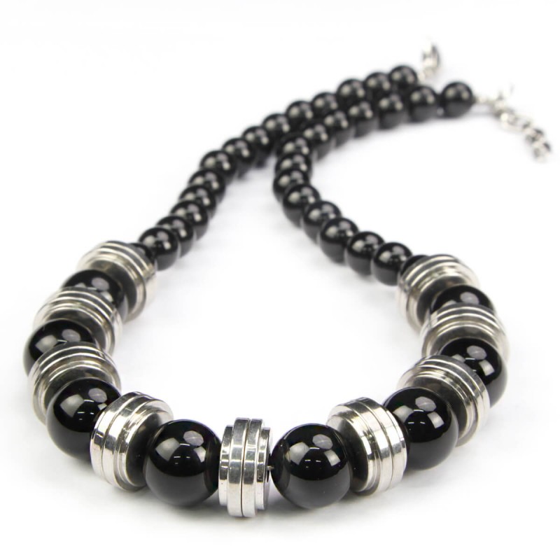 Black Onyx Beads with Steel Element Necklace Collane e Pendenti Black Onyx Beads with Steel Element Necklace Collane e Pendenti