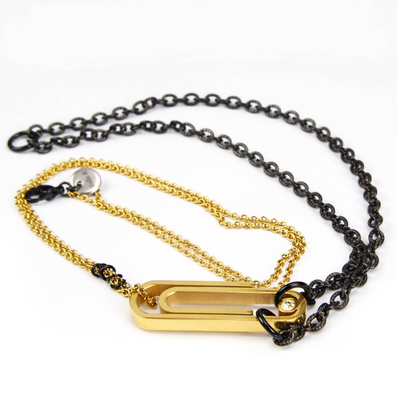 Paper Clip Necklace in Two Tones Steel Collane e Pendenti
