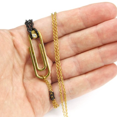 Paper Clip Necklace in Two Tones Steel Collane e Pendenti