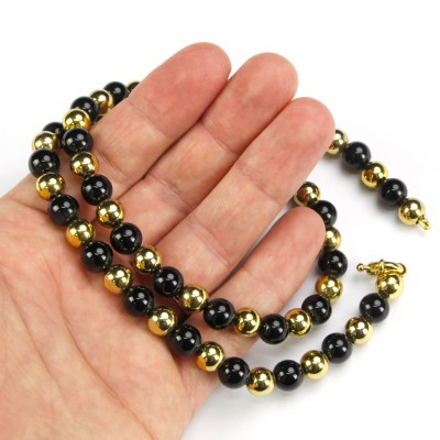 Black Onyx and Brass Beads Necklace Collane e Pendenti