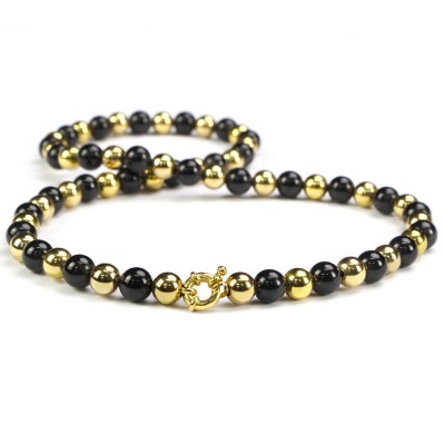 Black Onyx and Brass Beads Necklace Collane e Pendenti