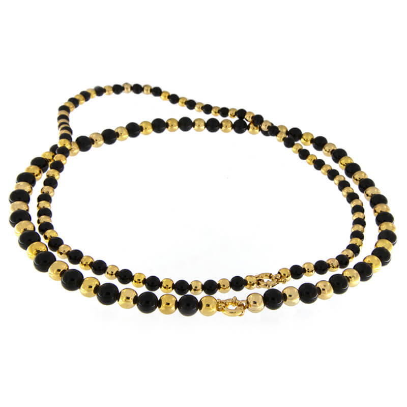 Black Onyx and Brass Beads Necklace Collane e Pendenti