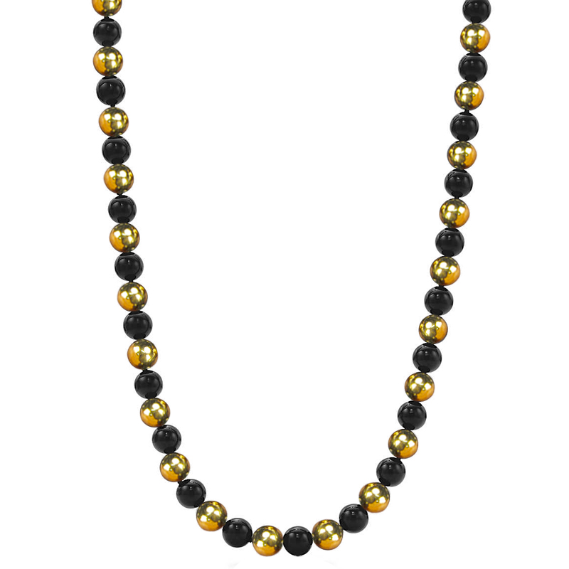 Black Onyx and Brass Beads Necklace Collane e Pendenti