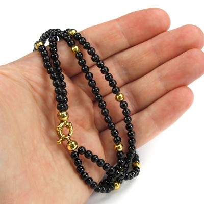 Black Onyx and Brass Beads Necklace Collane e Pendenti