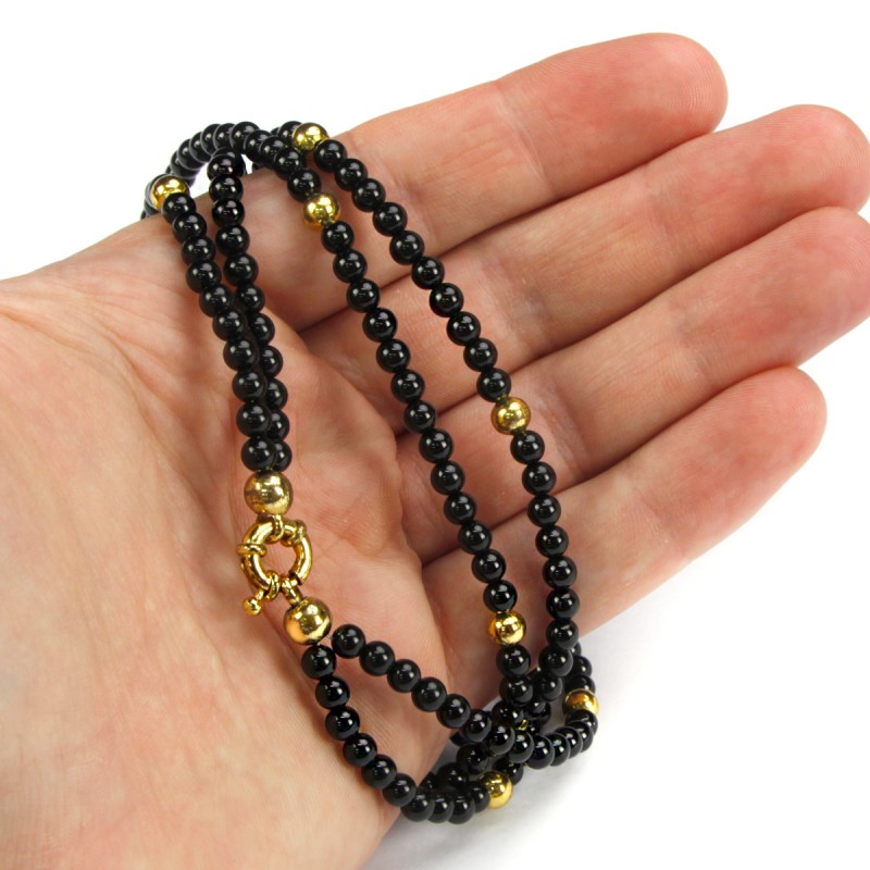 Black Onyx and Brass Beads Necklace Collane e Pendenti