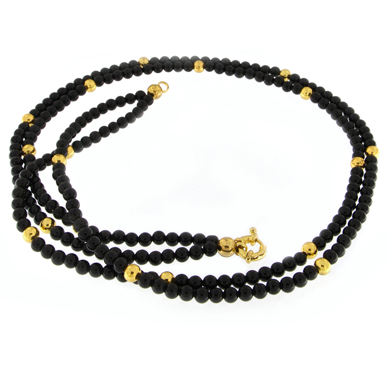 Black Onyx and Brass Beads Necklace Collane e Pendenti