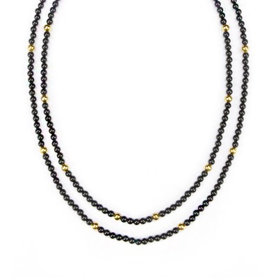 Black Onyx and Brass Beads Necklace Collane e Pendenti