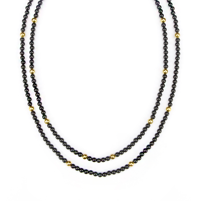 Black Onyx and Brass Beads Necklace Collane e Pendenti