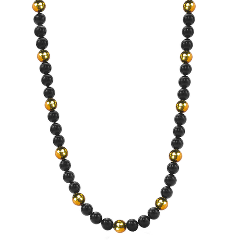 Black Onyx and Brass Beads Necklace Collane e Pendenti