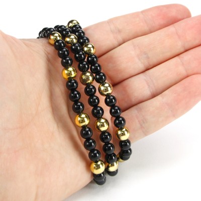 Black Onyx and Brass Beads Necklace Collane e Pendenti