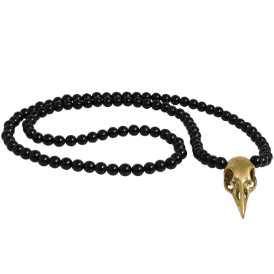 Onix Necklace with Brass Skull Crow Collane e Pendenti