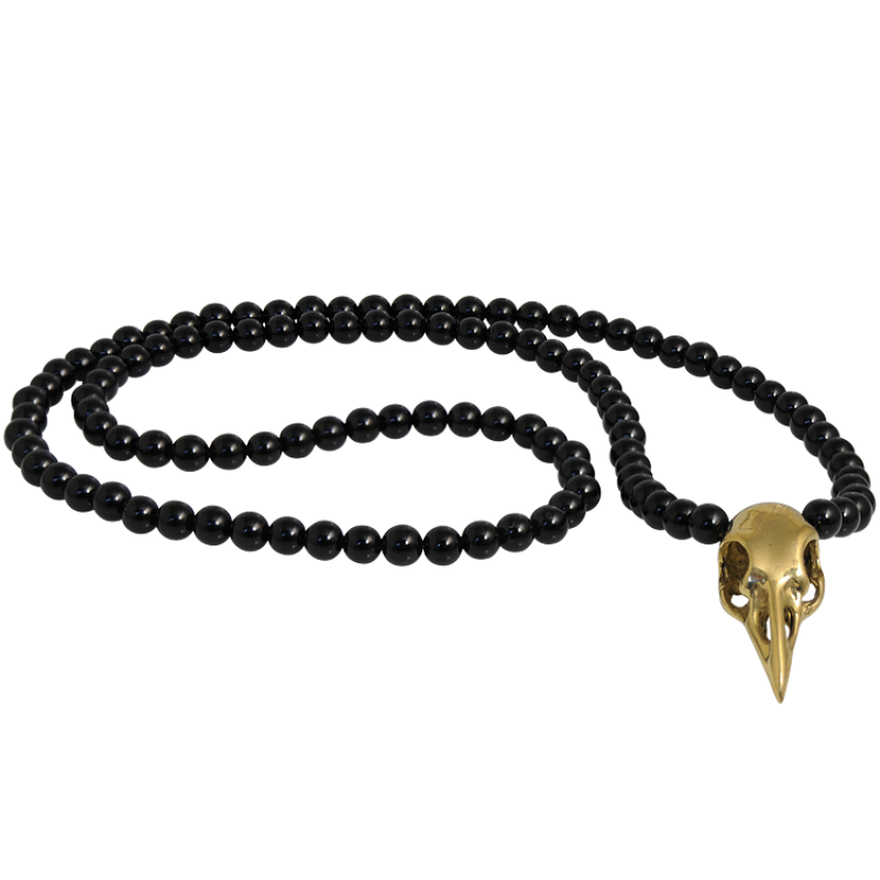 Onix Necklace with Brass Skull Crow Collane e Pendenti