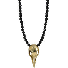 Onix Necklace with Brass Skull Crow