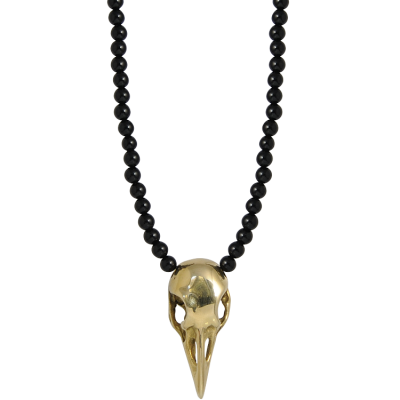 Onix Necklace with Brass Skull Crow Collane e Pendenti