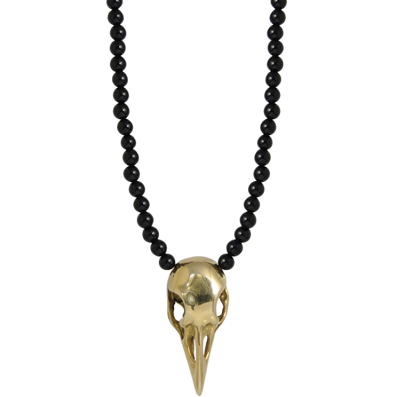 Onix Necklace with Brass Skull Crow Collane e Pendenti